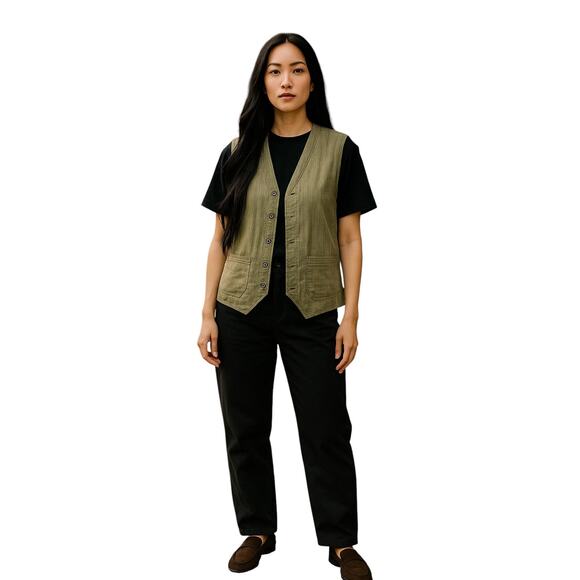 Roundtree & Yorke Olive Green Button Vest Cotton Blend Lining Size Large - Picture 1 of 9